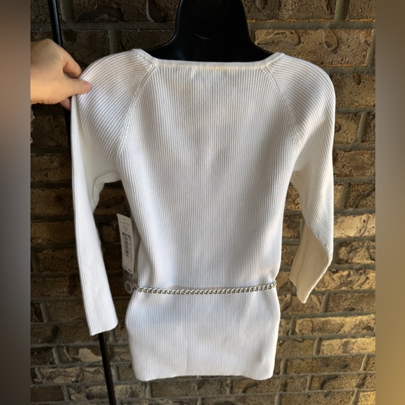Lauren Ralph Lauren White Ribbed Sweater Tunic with Silver Chain Belt Size M - Picture 7 of 14